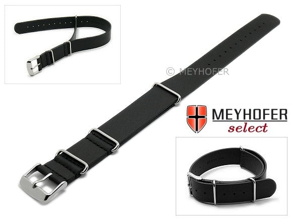 Uhrenarmband Sydney 22mm schwarz Leder glatt Durchzugsband im NATO-Style von Meyhofer