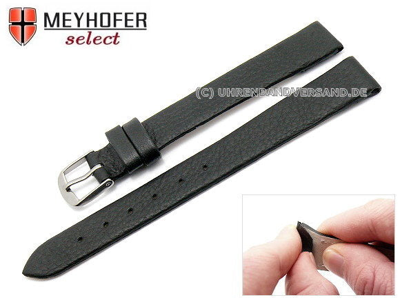 Uhrenarmband Rockhampton 14mm Clip-Anstoß schwarz Leder glatt matt von MEYHOFER (Schließenanstoß 12 mm)