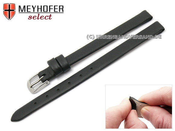 Uhrenarmband Rockhampton 08mm Clip-Anstoß schwarz Leder glatt matt von MEYHOFER (Schließenanstoß 08 mm)