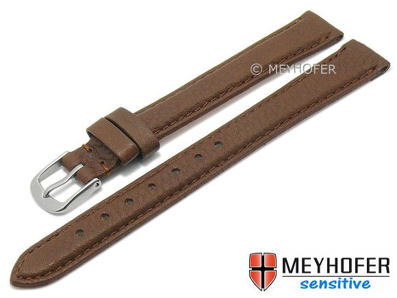 Uhrenarmband XL Appenzell 14mm dunkelbraun Leder genarbt vegetabil abgenäht von MEYHOFER (Schließenanstoß 12 mm)