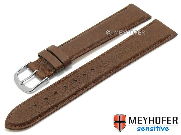 Uhrenarmband XL Appenzell 18mm dunkelbraun Leder genarbt vegetabil abgenäht von MEYHOFER (Schließenanstoß 16 mm)