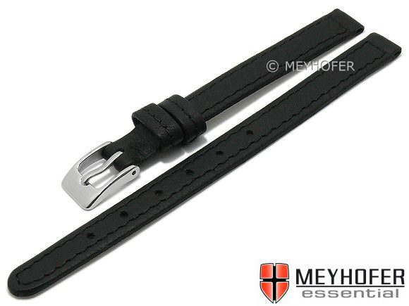 Uhrenarmband Burnsville 10mm schwarz echt Leder genarbt abgenäht von MEYHOFER (Schließenbreite 10 mm)