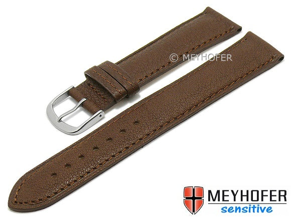 Uhrenarmband Alvesta 16mm dunkelbraun genarbt echt Kalb von MEYHOFER (Schließenbreite 14 mm)