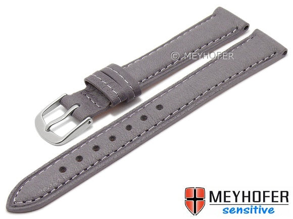 Uhrenarmband Alvesta 14mm grau genarbt echt Kalb von MEYHOFER (Schließenanstoß 12 mm)