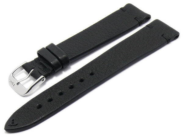 BIO-Leder: Uhrenarmband Mittenwald 22mm schwarz genarbt rustikale Optik abgenäht von RIOS (Schließenanstoß 18 mm)