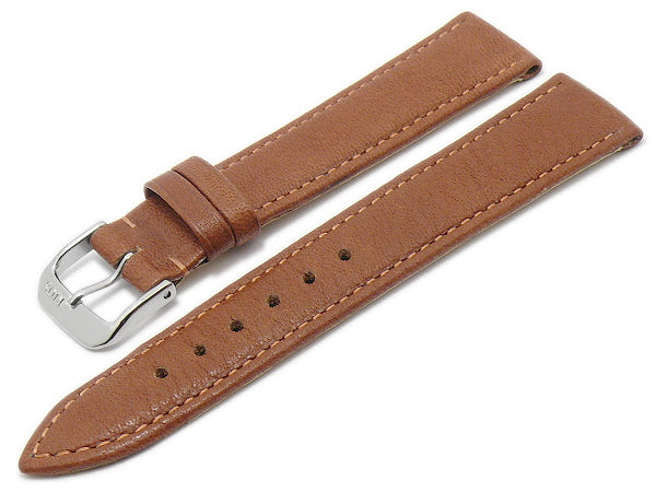 Uhrenarmband echt BIO-Leder Waging 16mm hellbraun genarbt abgenäht von RIOS1931 (Schließenbreite 14 mm)