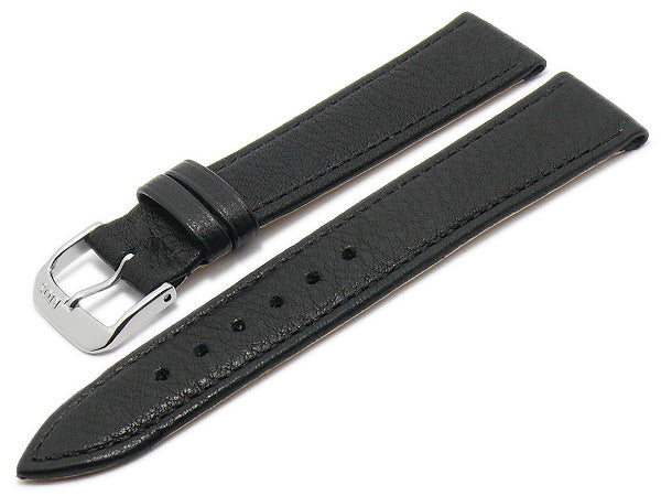 BIO-Leder: Uhrenarmband Waging 18mm schwarz genarbt abgenäht von RIOS (Schließenanstoß 16 mm)
