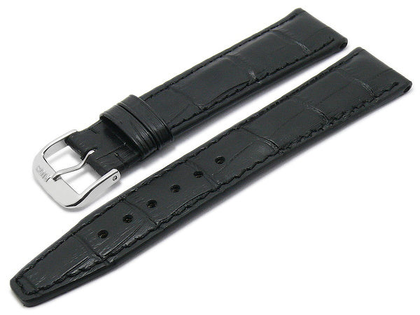 Uhrenarmband Dallas 21mm schwarz Leder Alligator-Prägung abgenäht von RIOS (Schließenanstoß 18 mm)