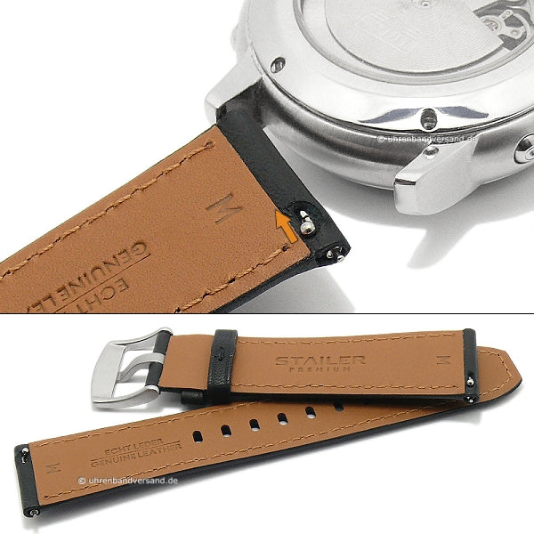 Uhrenarmband Smart Classic 22mm schwarz Leder abgenäht EASY-CLICK von STAILER (Schließenanstoß 20 mm)