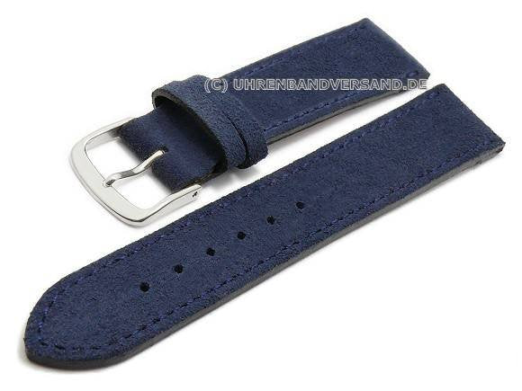 Uhrenarmband 20mm dunkelblau Leder samt/velourartig mit Naht von FLUCO - Made in Germany (Schließenanstoß 18 mm)