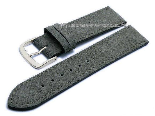 Uhrenarmband 18mm dunkelgrau Leder samt/velourartig mit Naht von FLUCO - Made in Germany (Schließenanstoß 16 mm)