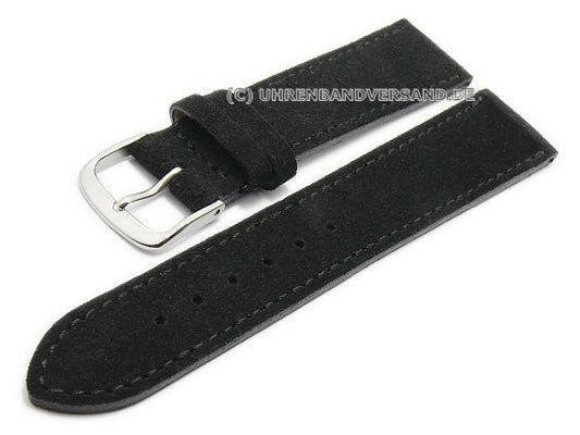 Uhrenarmband 20mm schwarz Leder samt/velourartig mit Naht von FLUCO - Made in Germany (Schließenanstoß 18 mm)