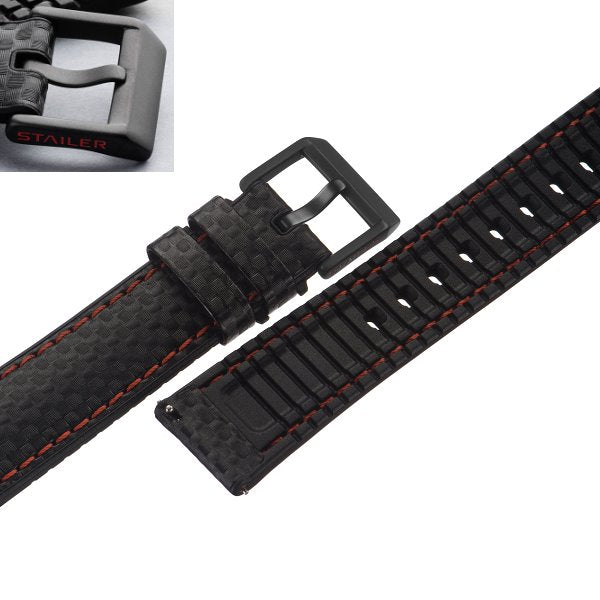 Hybridband Max Endurance Sport 20mm schwarz KarbonLook/Silikon rote Naht EASY-CLICK v. STAILER (Schließenanstoß 18 mm)