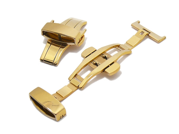 PREISTIPP: Butterfly-Faltschließe (AcBFS-00008) 18mm goldfarben Edelstahl poliert mit seitlichen Drückern