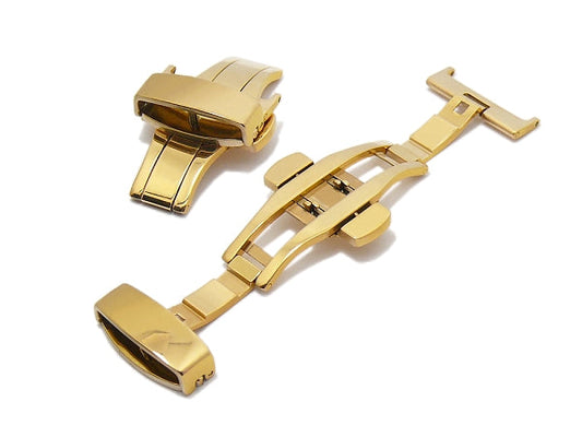 PREISTIPP: Butterfly-Faltschließe (AcBFS-00008) 22mm goldfarben Edelstahl poliert mit seitlichen Drückern