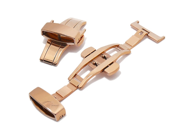 PREISTIPP: Butterfly-Faltschließe (AcBFS-00008) 22mm roségoldfarben Edelstahl poliert mit seitlichen Drückern