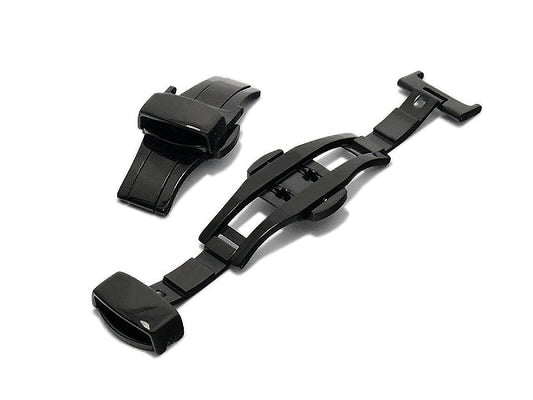 PREISTIPP: Butterfly-Faltschließe (AcBFS-00008) 14mm schwarz Edelstahl poliert mit seitlichen Drückern