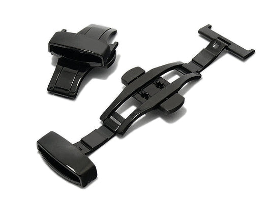 PREISTIPP: Butterfly-Faltschließe (AcBFS-00008) 22mm schwarz Edelstahl poliert mit seitlichen Drückern