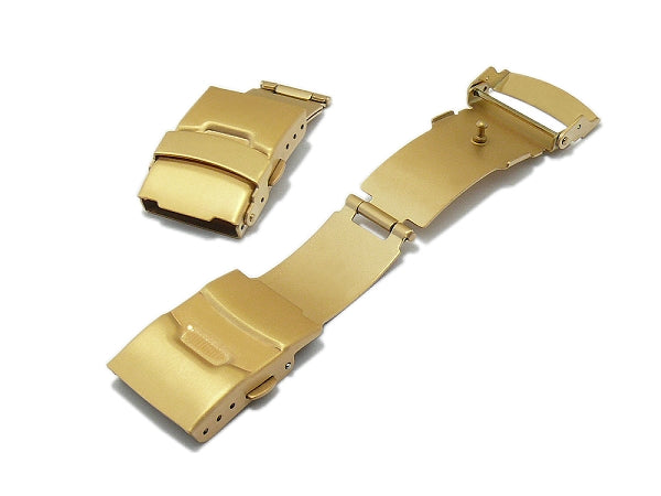 Sicherheitsfaltschließe Kolding 20mm goldfarben Edelstahl gebürstet mit Bügel & Drückern für Metall- & Silikonbänder etc.