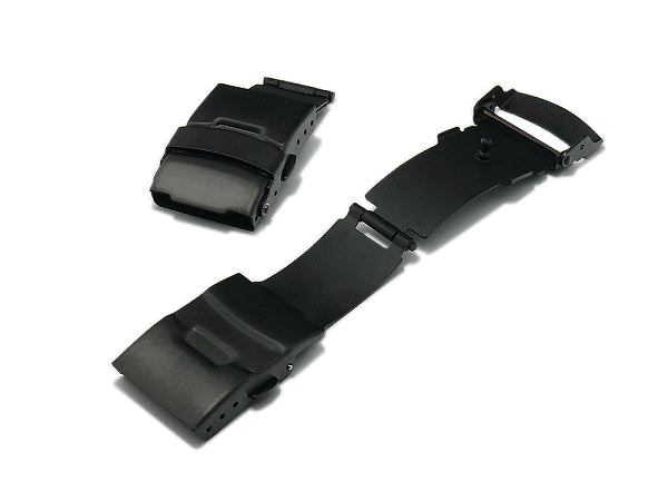 Sicherheitsfaltschließe Kolding 16mm schwarz Edelstahl gebürstet mit Bügel & Drückern für Metall- & Silikonbänder etc.