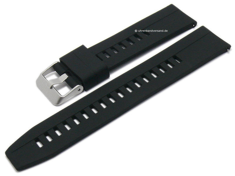 Uhrenarmband 20mm schwarz Silikon glatt leichter Rundanstoß mit Schnellwechsel-Stegen (Schließenanstoß 20 mm)