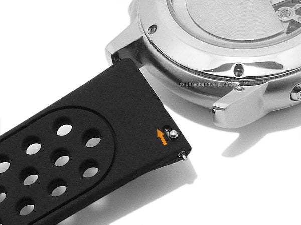 Uhrenarmband 20mm schwarz Silikon perforiert matt Schnellwechsel-Stegen (Schließenanstoß 20 mm)
