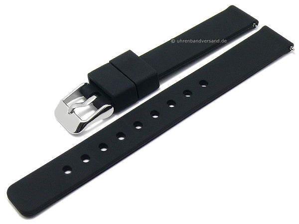 Uhrenarmband 14mm schwarz Silikon matt glatt mit Schnellwechsel-Stegen (Schließenanstoß 14 mm)