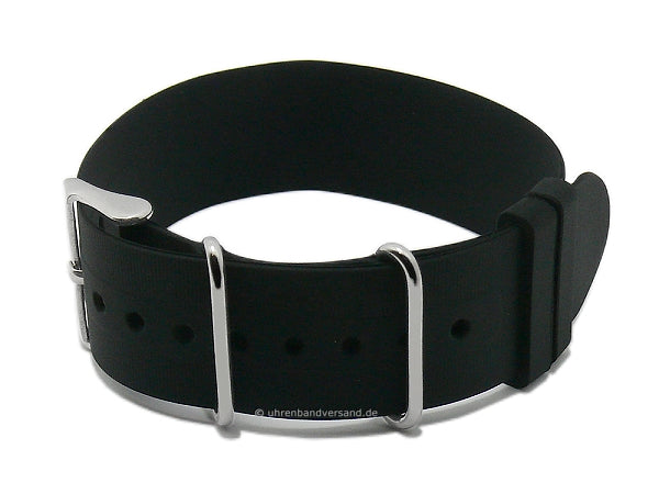 Uhrenarmband 20mm schwarz Silikon einlagiges Durchzugsband im NATO-Style