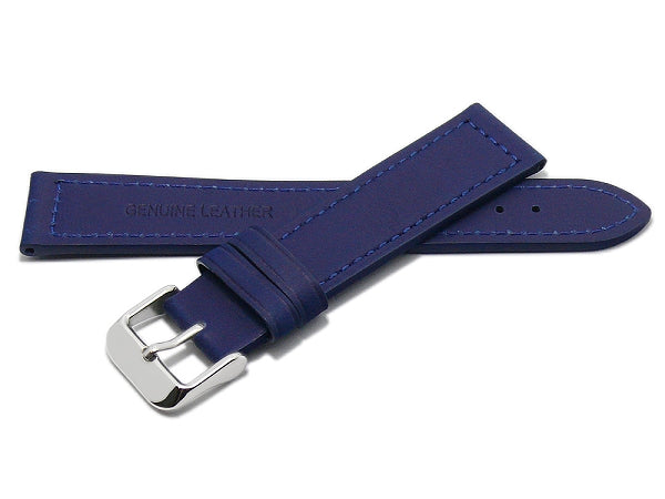 Uhrenarmband 20mm dunkelblau echt Leder abgenäht glatt flach (Schließenbreite 18 mm)