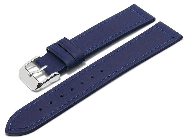 Uhrenarmband 18mm dunkelblau echt Leder abgenäht glatt flach (Schließenbreite 16 mm)