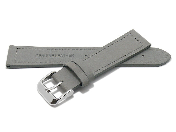 Uhrenarmband 22mm grau Leder abgenäht glatt flach (Schließenanstoß 20 mm)