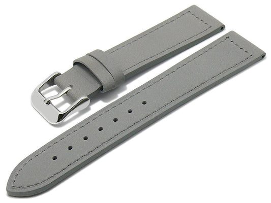Uhrenarmband 22mm grau Leder abgenäht glatt flach (Schließenanstoß 20 mm)