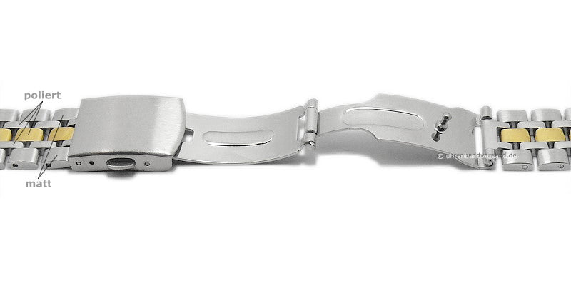 Uhrenarmband 18mm bicolor Edelstahl massiv teilweise poliert mit Faltschließe