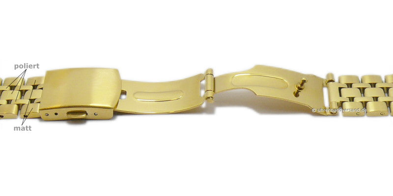 Uhrenarmband 18mm goldfarben Edelstahl massiv teilweise poliert mit Faltschließe