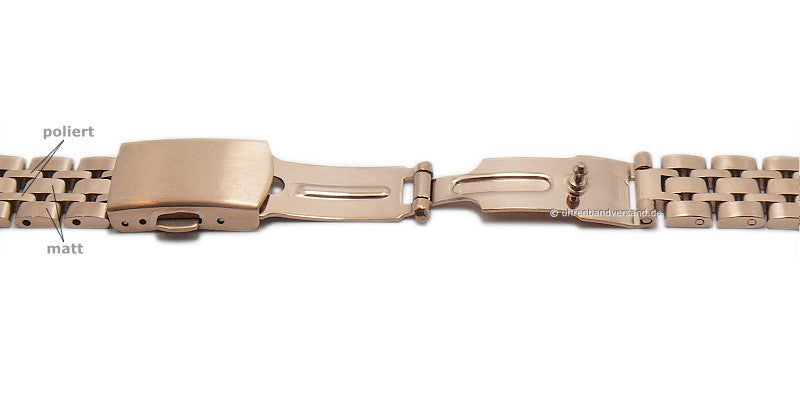 Uhrenarmband 12mm roségoldfarben Edelstahl massiv teilweise poliert mit Faltschließe