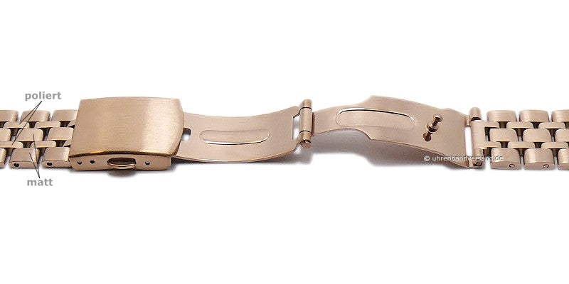 Uhrenarmband 18mm roségoldfarben Edelstahl massiv teilweise poliert mit Faltschließe