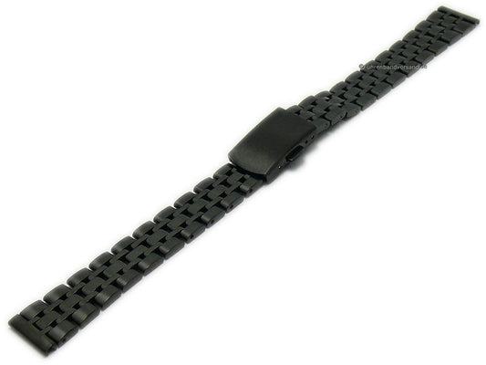 Uhrenarmband 12mm schwarz Edelstahl massiv teilweise poliert mit Faltschließe