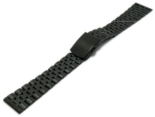 Uhrenarmband 20mm schwarz Edelstahl massiv teilweise poliert mit Faltschließe