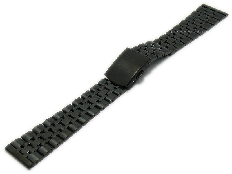 Uhrenarmband 18mm schwarz Edelstahl massiv teilweise poliert mit Faltschließe