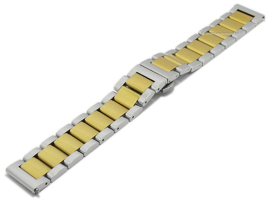 Uhrenarmband 22mm bicolor Edelstahl massiv poliert mit Faltschließe & Schnellwechsel-Stegen