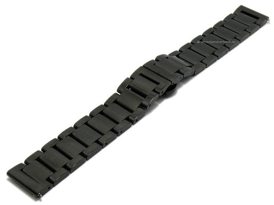 Uhrenarmband 22mm schwarz Edelstahl massiv poliert mit Faltschließe & Schnellwechsel-Stegen