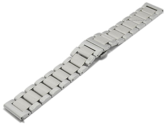 Uhrenarmband 20mm silberfarben Edelstahl massiv poliert mit Faltschließe & Schnellwechsel-Stegen