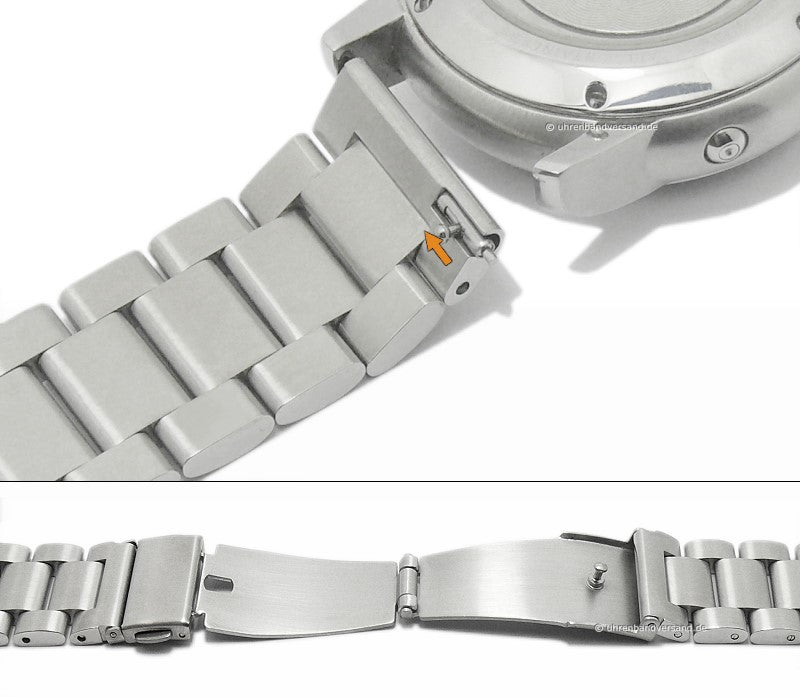 Uhrenarmband 16mm silberfarben Edelstahl massiv matt Faltschließe mit Schnellwechsel-Stegen