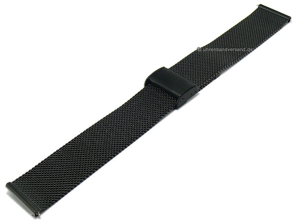 Uhrenarmband 18mm schwarz Milanaise poliert mittelschweres Geflecht mit Gleitschließe & Schnellwechsel-Stegen