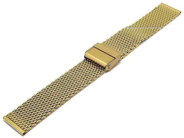 Uhrenarmband 18mm Milanaise goldfarben mittelschweres Geflecht mit Sicherheits-Schiebeverschluß