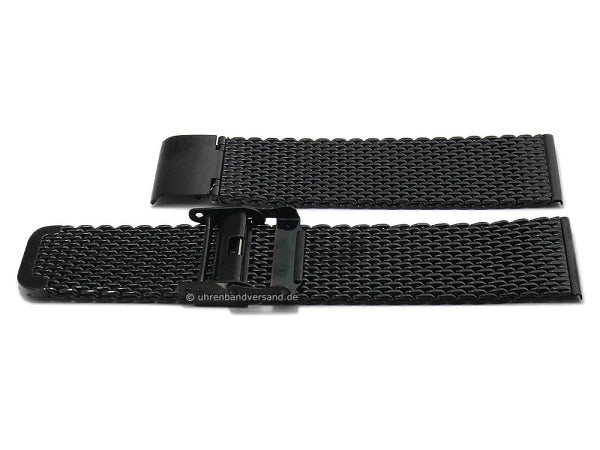 Uhrenarmband 20mm Milanaise schwarz mittelschweres Geflecht mit Sicherheits-Schiebeverschluß