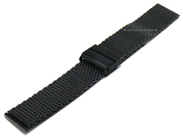 Uhrenarmband 22mm Milanaise schwarz mittelschweres Geflecht mit Sicherheits-Schiebeverschluß