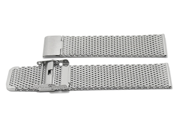 Uhrenarmband 24mm Milanaise stahlfarben mittelschweres Geflecht mit Sicherheits-Schiebeverschluß