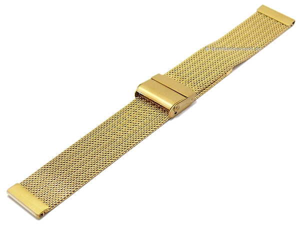 Uhrenarmband 18mm Milanaise goldfarben feines Geflecht strukturiert mit Sicherheits-Schiebeverschluß