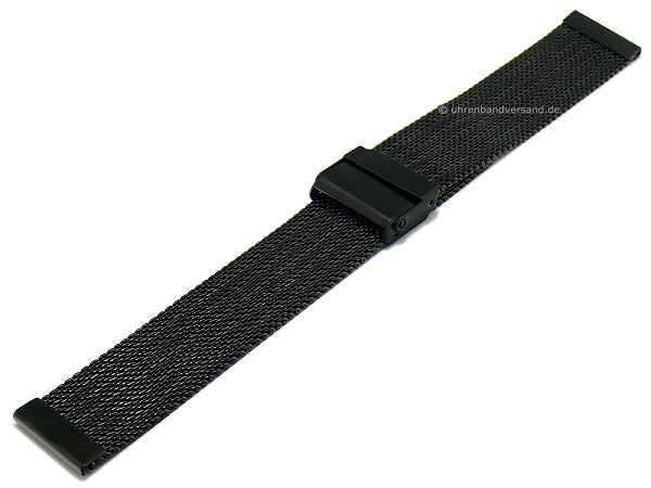 Uhrenarmband 18mm Milanaise schwarz feines Geflecht strukturiert mit Sicherheits-Schiebeverschluß